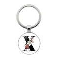 Détail d'un porte-clés argenté avec lettre X florale et anneau métallique poli - Style Lettre X (JY008388-X)