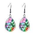 Artistic hummingbird and floral teardrop glass earrings with silver-tone ear hooks - Hummingbird and Hibiscus Style (JY008379-3)