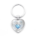 Porte-clés cœur commémoratif avec ailes d'ange, pierre bleue et gravure - Coeur Bleu Royal