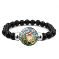Detail van kralenarmband met Corgi olieverfschilderij bedeltje en zwarte glanzende kralen - Dwergkeeshond (JY008395-9)