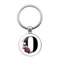 Porte-clés lettre O en argent avec motif floral vintage et cabochon en verre - Style Lettre O (JY008388-O)