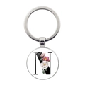 Porte-clés argenté avec pendentif en verre lettre N et motif floral élégant de roses - Style Lettre N (JY008388-N)