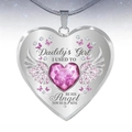 Ciondolo a cuore Daddy's Girl con ali d'angelo, pietra viola e scritta commemorativa - Ottobre D'argento