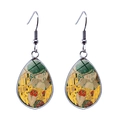 Teardrop fishhook earrings featuring Gustav Klimt The Kiss art pattern under glass - The Kiss (JY008378-2)