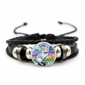 Detail van leren armband met Van Gogh-stijl witte wolf kunstglas hanger sieraad - Witte Wolf Patroon (JY008391-12)