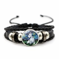 Detail van gevlochten leren armband met Starry Night hondenkunst glas en kralen - Bull Terriër Patroon (JY008391-10)