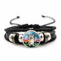 Gevlochten lederen armband met Corgi-hanger in Van Gogh Sterrennacht-stijl - Corgi Patroon (JY008391-1)