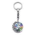 Rotating crescent moon keychain featuring double-sided white wolf impressionist art detail - White Wolf Starry Night Style (JY008394-12)