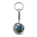Close-up of rotatable silver keychain featuring Van Gogh style Pug art in moon frame - Pug Starry Night Style (JY008394-11)