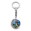 Close-up of the rotating crescent moon keychain with Starry Night dog artwork - German Shepherd Starry Night Style (JY008394-8)