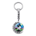 Detailed view of silver moon pendant with Van Gogh style Papillon dog oil painting - Papillon Starry Night Style (JY008394-6)