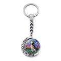 Detailed close-up of a silver spinning keychain with Van Gogh style beagle moon pendant - Beagle Starry Night Style (JY008394-5)