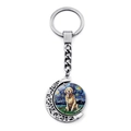 Drehbarer Schlüsselanhänger mit Golden Retriever im Van-Gogh-Stil und silbernem Halbmond - Golden Retriever Sternennacht Stil (JY008394-3)