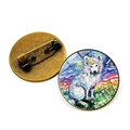 Artistic Corgi brooch featuring Van Gogh starry night painting style on metal pin - Samoyed Pattern (JY008392-12)