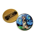 Detail of artistic round brooch with Van Gogh Starry Night style and German Shepherd dog - Jy008392-8
