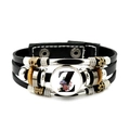 Detail of multi-layer black leather bracelet featuring letter Z and wooden beads - Letter Z Style (JY008386-Z)