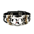 Detail of a black leather punk wrap bracelet with letter X glass dome and beads - Letter X Style (JY008386-X)