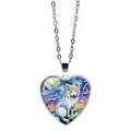 Detailed shot of heart pendant with Van Gogh style starry sky and white wolf painting - White Wolf Style (JY008405-12)