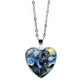 Close-up of heart pendant featuring Van Gogh starry night style pug art illustration - Pug Style (JY008405-11)