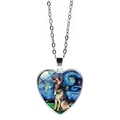 Close-up of heart necklace with German Shepherd portrait in Starry Night art style - German Shepherd Style (JY008405-8)