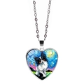 Detailed view of heart pendant featuring Van Gogh starry night art with a Papillon dog - Papillon Style (JY008405-6)