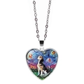 Macro shot of heart pendant with Van Gogh style beagle painting and silver chain - Beagle Style (JY008405-5)