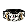 Retro multi-layer leather bracelet with letter P glass charm and vintage beads - Letter P Style (JY008386-P)