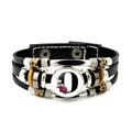 Retro multi-layer black leather bracelet with silver floral beads and letter O charm - Letter O Style (JY008386-O)