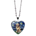 Heart-shaped Van Gogh Starry Night necklace with a golden retriever dog art pendant - Golden Retriever Style (JY008405-3)