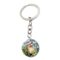 Détail d'un porte-clés rond argenté avec peinture d'art de chien style Van Gogh - Style Loulou de Poméranie (JY008351-9)