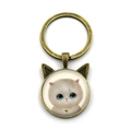 Llavero gato retro con retrato de gatito de ojos azules bajo cúpula de cristal - Gato Blanco de Ojos Azules con Collar (YSK3093-12)