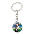 Van Gogh Sternennacht Schlüsselanhänger mit Shih Tzu Hund Malerei im runden Anhänger - Shih-Tzu-Stil (JY008351-2)