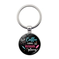 Close-up of nurse keychain with coffee scrubs and rubber gloves text on glass dome - Coffee Scrubs And Rubber Gloves Style (JY008426-12)