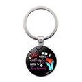 Macro detail of nurse keychain with medical heart and quote art on a round pendant - She Works Willingly With Her Hands Style (JY008426-8)