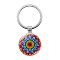 Mandala Blume Schlüsselanhänger aus Glas mit buntem geometrischem Muster auf Silberrahmen - Böhmisches Vollfarbiges Mandala (JY00060-12)