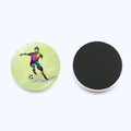 Round soccer fridge magnets with artistic football player design and magnetic backing - 25mm