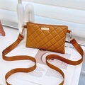 Brown quilted crossbody bag with golden hardware and adjustable nylon shoulder strap - Brown