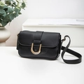 Fashionable black leather shoulder bag with gold U-shaped buckle in a minimalist setting - 21*4*14 / Black