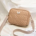 Khaki crossbody bag with butterfly hardware and elegant V-shaped quilted texture - Apricot