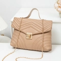 Quilted waves pattern mini crossbody bag in light brown with golden chain strap - Apricot