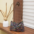 Minimalist sequin baguette bag with vibrant colorful sequins and slim black leather strap - Colorful