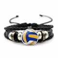 Dettaglio di un bracciale in pelle intrecciata da pallavolo con charm in vetro colorato - Pallavolo Colorata (JY008460-8)