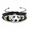 Multilayer braided leather football bracelet with adjustable slider and soccer ball charm - Soccer (JY008460-4)