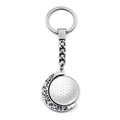 Detail of silver golf ball keychain with rotating pendant and ornate hollow pattern - Golf Style (JY008461-12)
