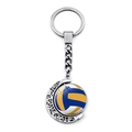 Spinning volleyball keychain with silver crescent frame and rotatable glass pendant charm - Colored Volleyball Style (JY008461-8)