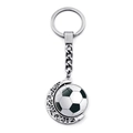 Spinning silver metal soccer ball keychain with a crescent moon frame on a white background - Soccer Style (JY008461-4)