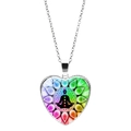 Macro detail of heart-shaped chakra yoga meditation glass pendant on silver chain - Mandala Chakra Floral (XSWX5748-4)