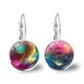 Pendientes estilo francés con galaxia nebulosa y gema de cristal con diseño estelar - Plateado
