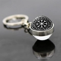 Μπρελόκ Viking Vegvisir με γυάλινο μενταγιόν διπλής όψης και ρονικό σύμβολο - Στυλ Vegvisir (JY008471-1)
