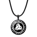 Collier avec pendentif Cor de d'Odin Viking et runes nordiques sur cordon tressé noir - Motif Triple Corne D'Odin (JY008478-12)